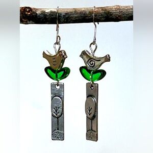 Bird on Branch Dangle Earrings